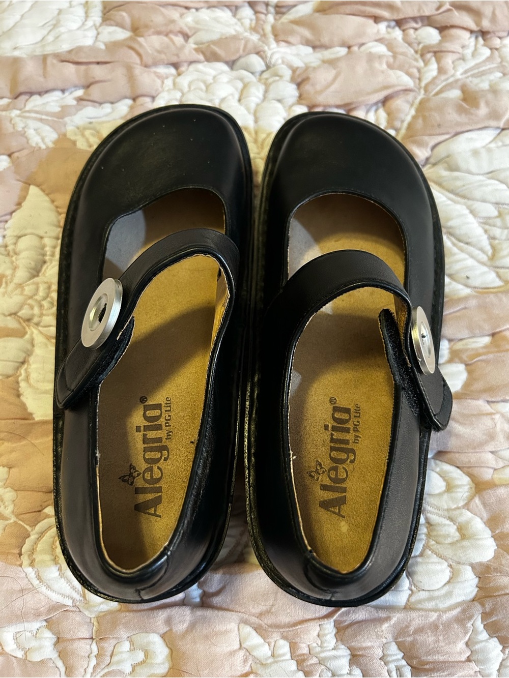 Alegria Black Mary Jane Shoes with Silver Button